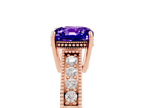 Rose gold Cushion Cut Tanzanite Engagement Ring with Milgrain Channel Set Band and Prong Setting_5