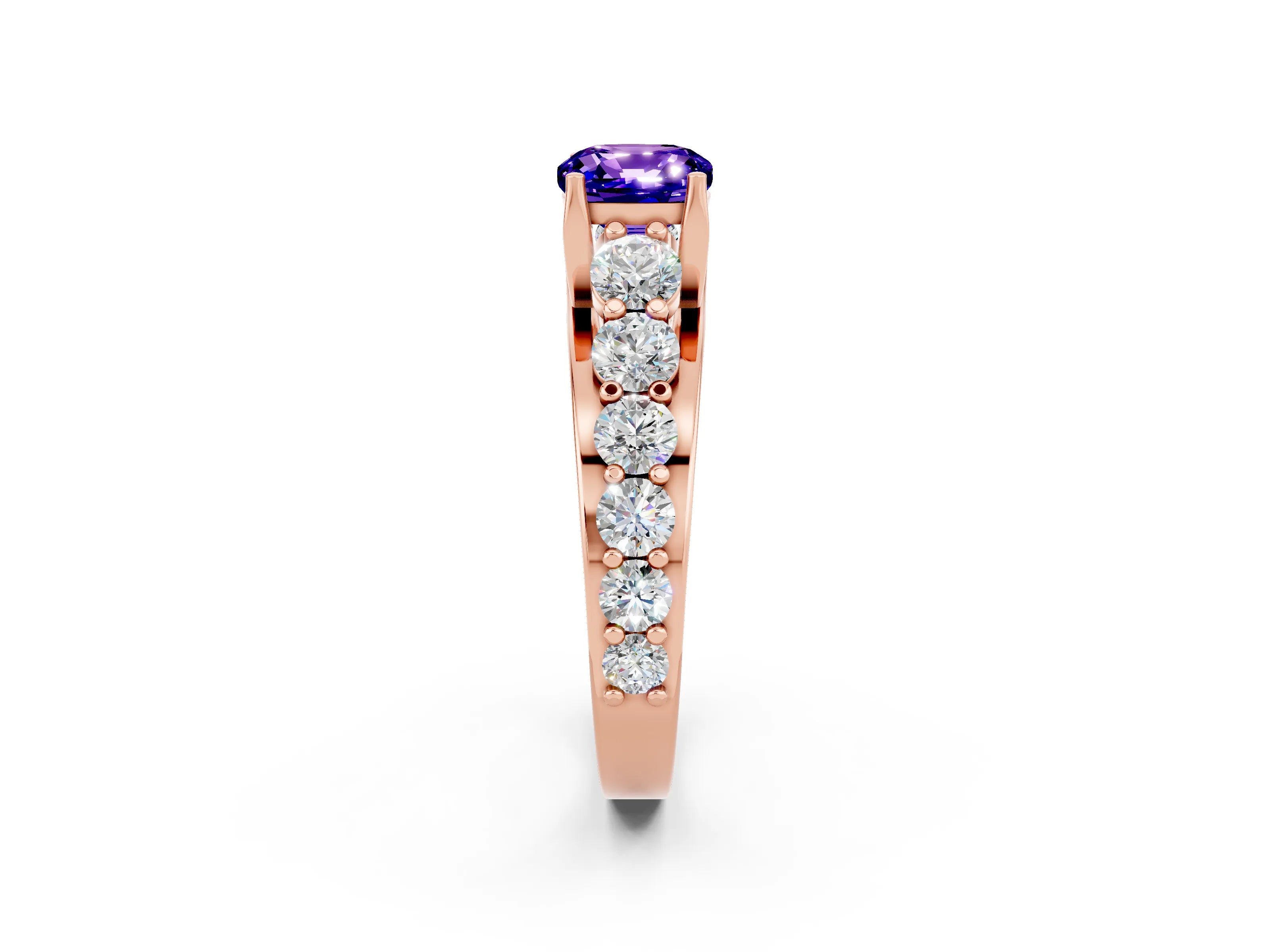 Rose gold Cushion Cut Tanzanite Engagement Ring with Pavé Band and Four-Prong Setting_2