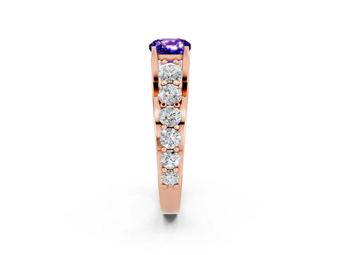 Rose gold Cushion Cut Tanzanite Engagement Ring with Pavé Band and Four-Prong Setting_2