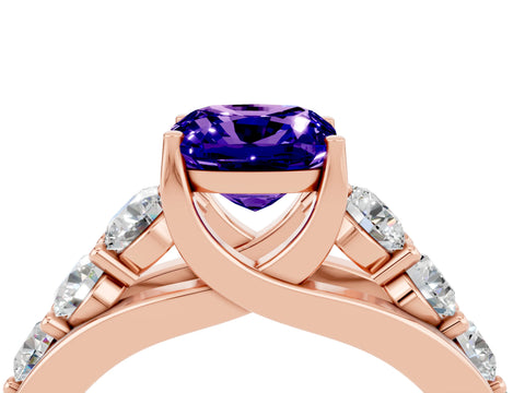 Rose gold Cushion Cut Tanzanite Engagement Ring with Pavé Band and Four-Prong Setting_4