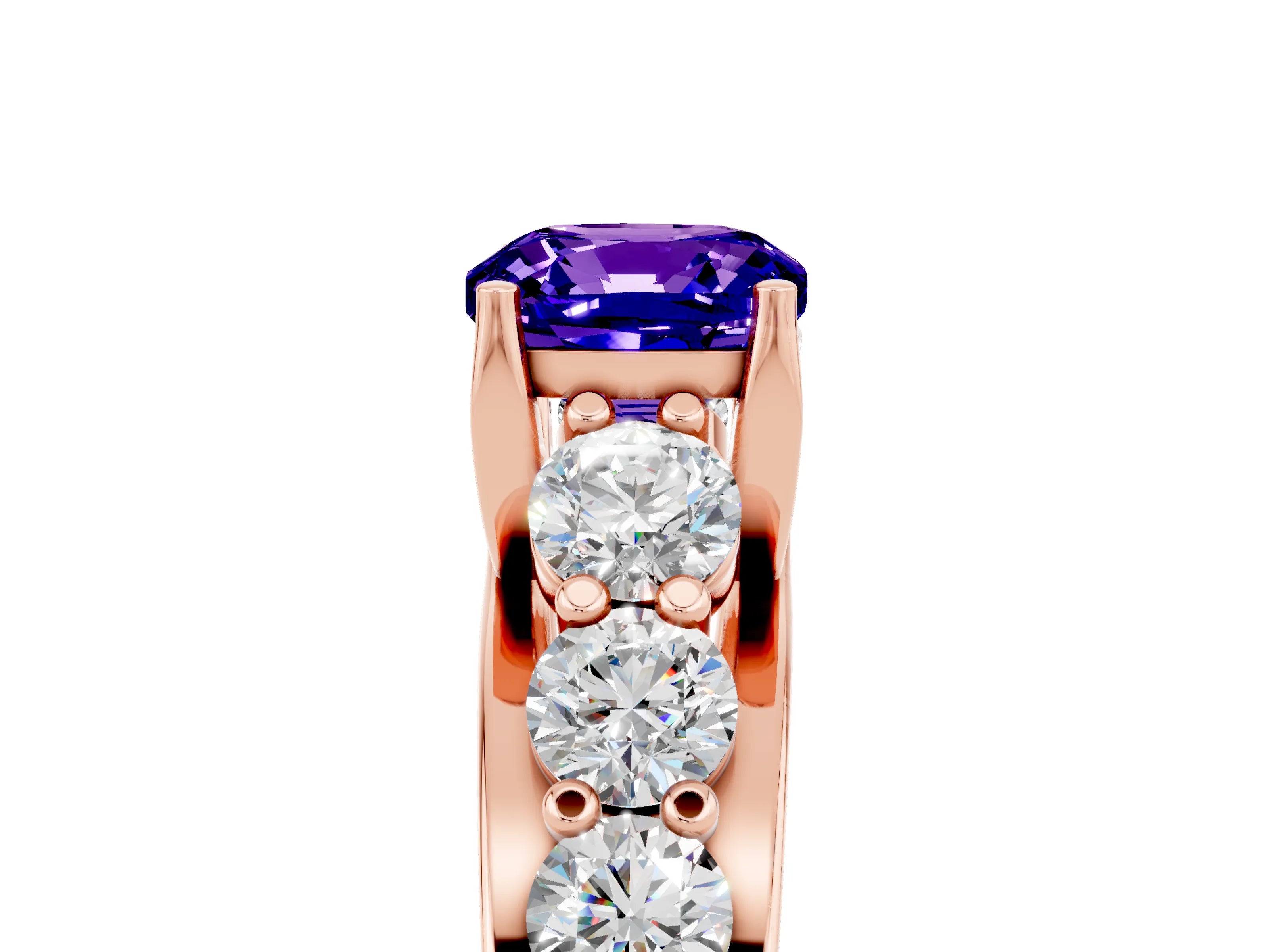 Rose gold Cushion Cut Tanzanite Engagement Ring with Pavé Band and Four-Prong Setting_5