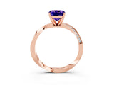 Rose gold Cushion Cut Tanzanite Engagement Ring with Side Stone Accents and Four-Prong Setting_87