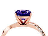 Rose gold Cushion Cut Tanzanite Engagement Ring with Side Stone Accents and Four-Prong Setting_88
