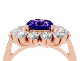 Rose gold Cushion Cut Tanzanite Floral Double Halo Engagement Ring with Prong Setting_16