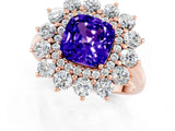 Rose gold Cushion Cut Tanzanite Floral Double Halo Engagement Ring with Prong Setting_49