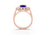 Rose gold Cushion Cut Tanzanite Floral Double Halo Engagement Ring with Prong Setting_51