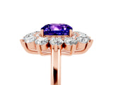 Rose gold Cushion Cut Tanzanite Floral Double Halo Engagement Ring with Prong Setting_53