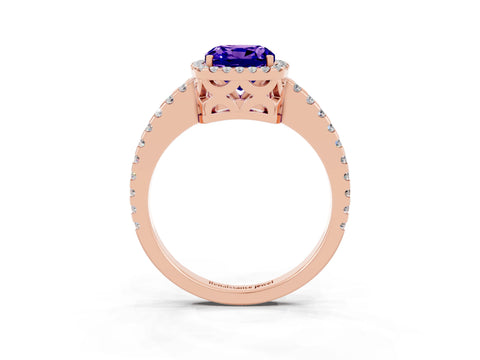 Rose gold Cushion Cut Tanzanite Halo Engagement Ring with Pavé Band and Prong Setting_27