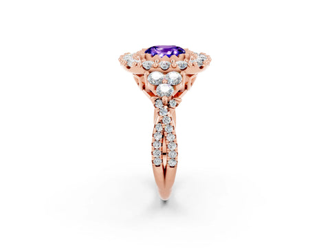Rose gold Cushion Cut Tanzanite Halo Ring with Pavé Band and Four-Prong Setting_14