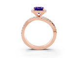 Rose gold Cushion Cut Tanzanite Halo Ring with Round Split Shank and Prong Setting_51
