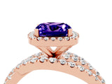 Rose gold Cushion Cut Tanzanite Halo Ring with Round Split Shank and Prong Setting_52