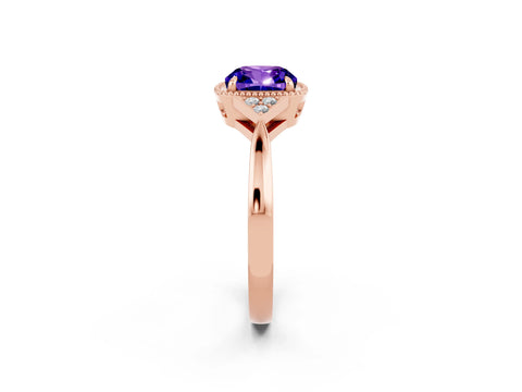 Rose gold Cushion Cut Tanzanite Halo Ring with Tapered Band and Four-Prong Setting_22