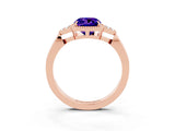 Rose gold Cushion Cut Tanzanite Halo Ring with Tapered Band and Four-Prong Setting_23