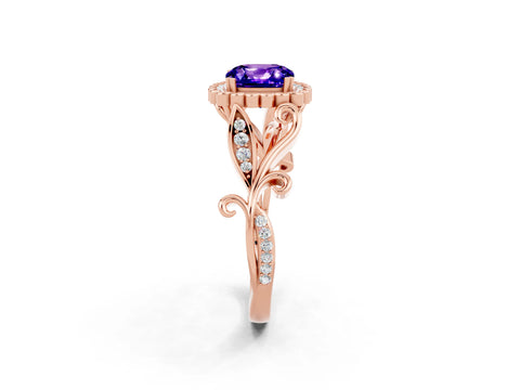Rose gold Cushion Cut Tanzanite Halo Ring with Vintage Split Shank and Four-Prong Setting_2