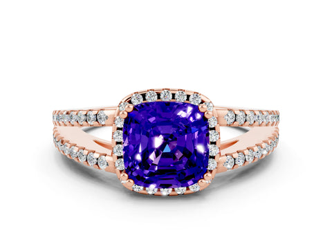 Rose gold Cushion Cut Tanzanite Halo Split Shank Engagement Ring_12