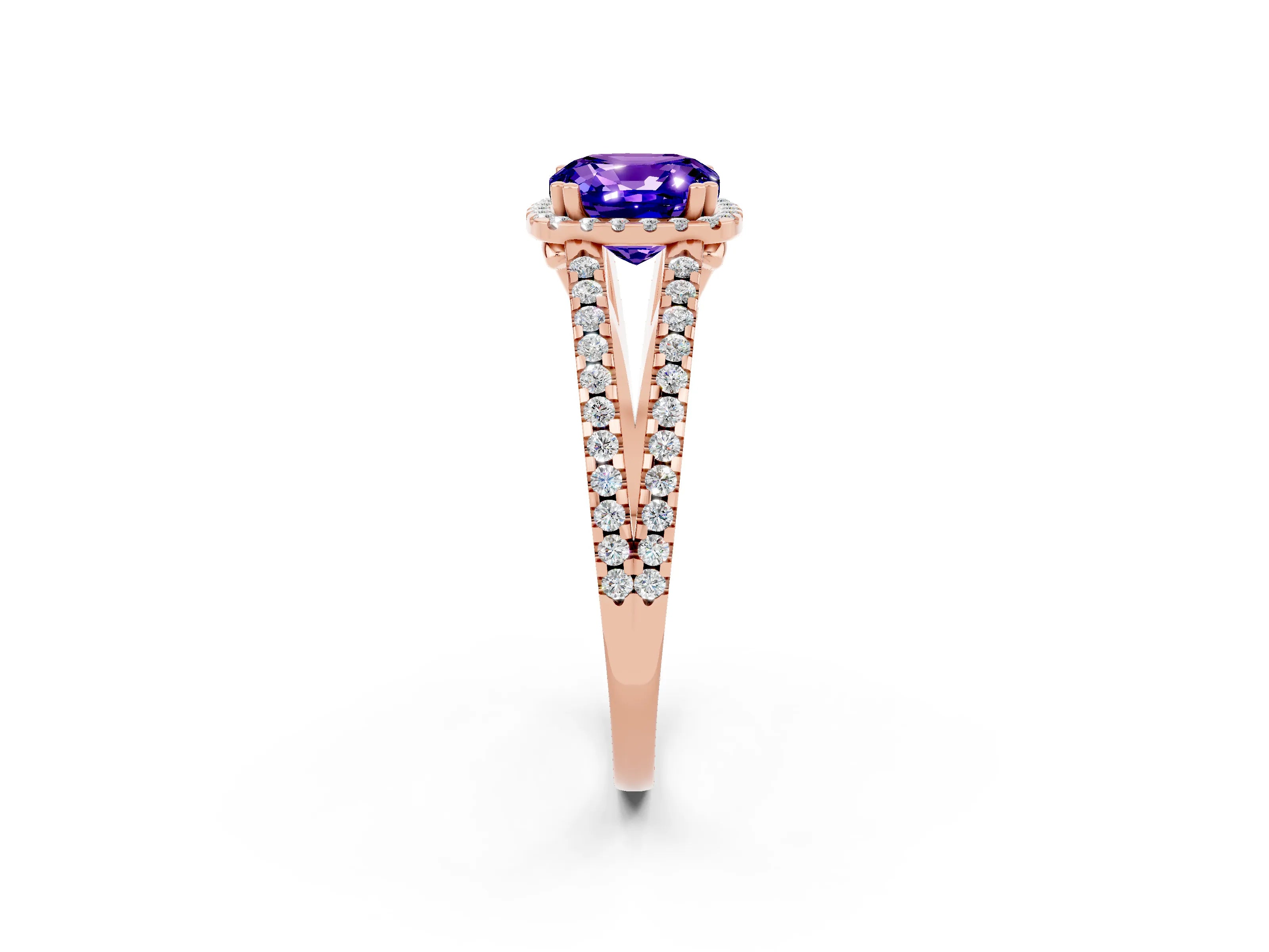 Rose gold Cushion Cut Tanzanite Halo Split Shank Engagement Ring_14
