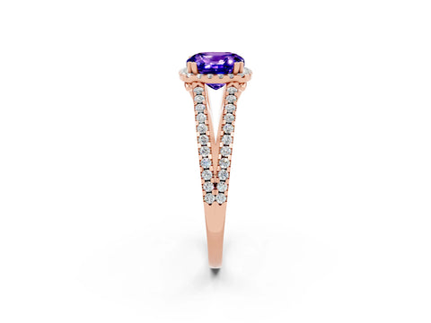 Rose gold Cushion Cut Tanzanite Halo Split Shank Engagement Ring_14