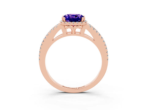 Rose gold Cushion Cut Tanzanite Halo Split Shank Engagement Ring_15