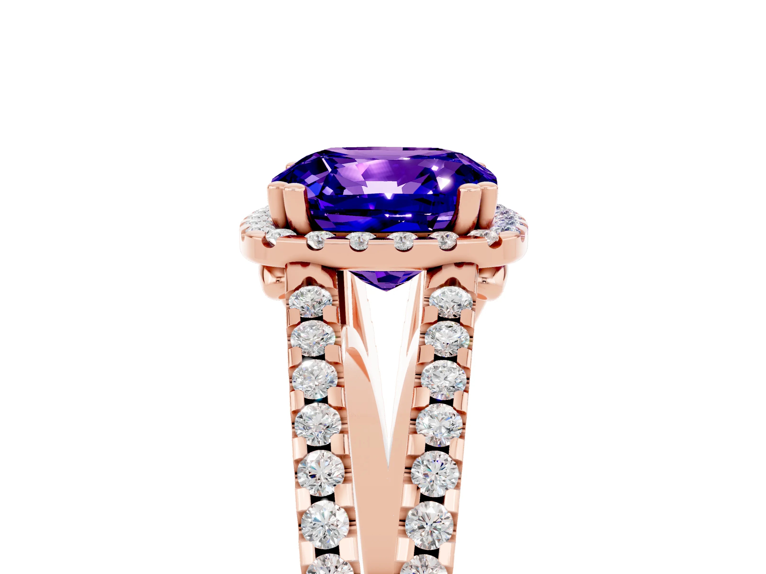 Rose gold Cushion Cut Tanzanite Halo Split Shank Engagement Ring_17