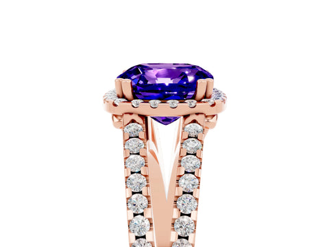 Rose gold Cushion Cut Tanzanite Halo Split Shank Engagement Ring_17