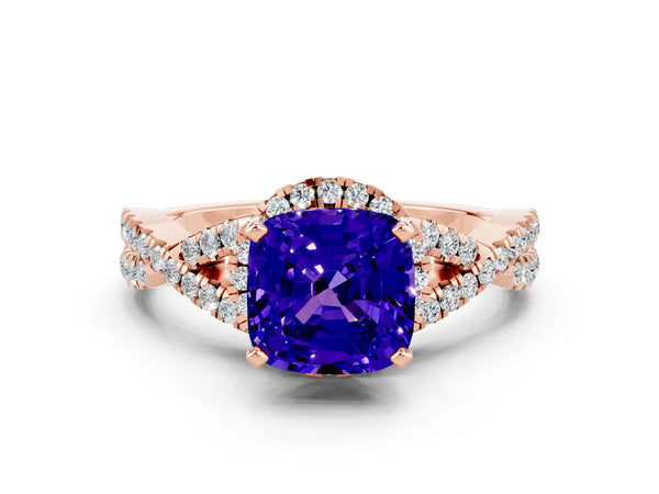 Rose gold Cushion Cut Tanzanite  Halo Twist Band Solitaire Prong Setting Ring