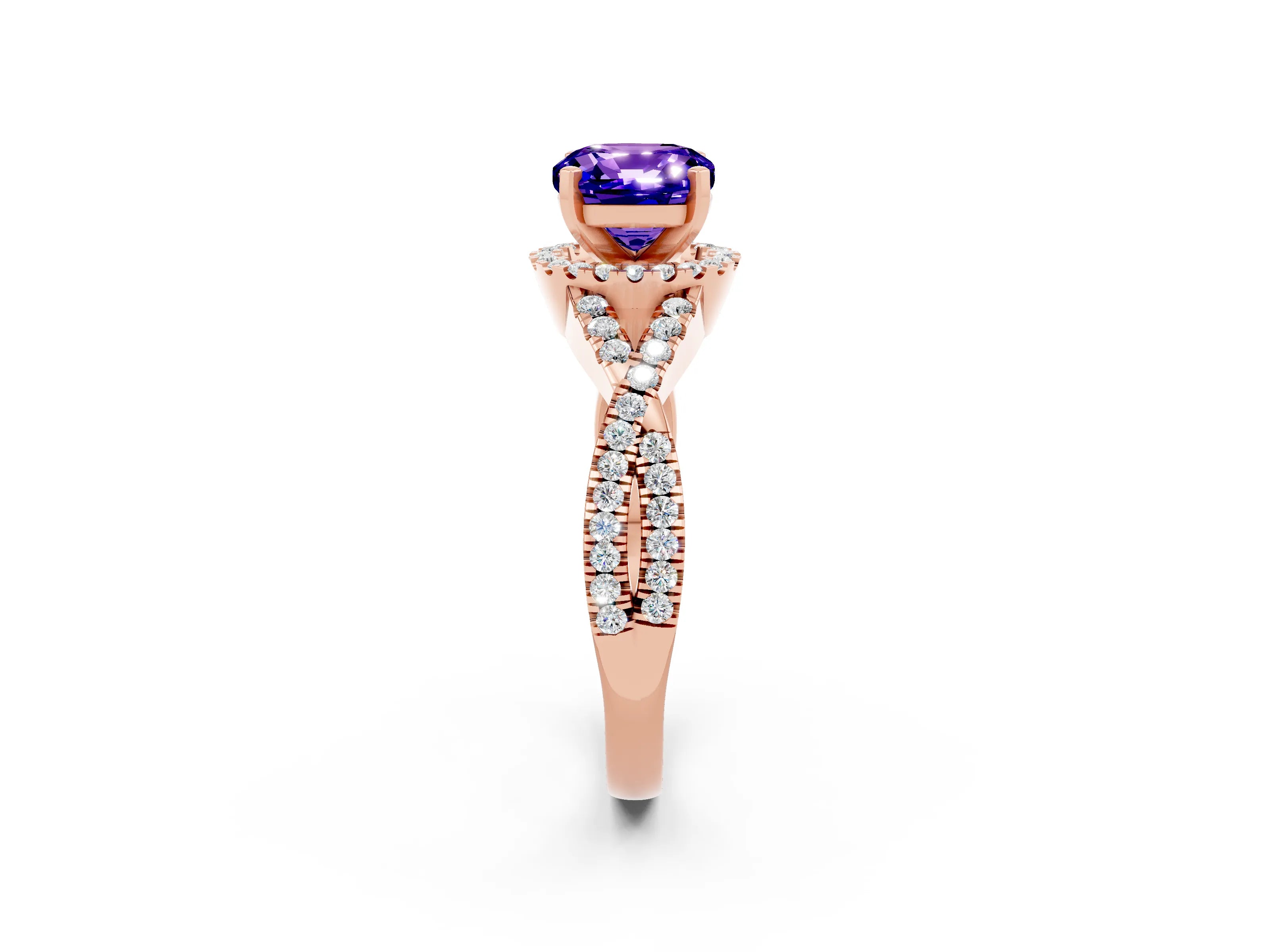 Rose gold Cushion Cut Tanzanite Halo Twist Band Solitaire Prong Setting Ring_2
