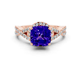 Rose gold Cushion Cut Tanzanite  Halo Twist Band Solitaire Prong Setting Ring_24