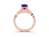 Rose gold Cushion Cut Tanzanite  Halo Twist Band Solitaire Prong Setting Ring_27