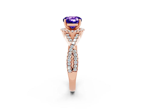 Rose gold Cushion Cut Tanzanite Halo Twist Band Solitaire Prong Setting Ring_2