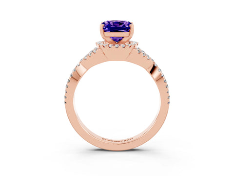 Rose gold Cushion Cut Tanzanite Halo Twist Band Solitaire Prong Setting Ring_3