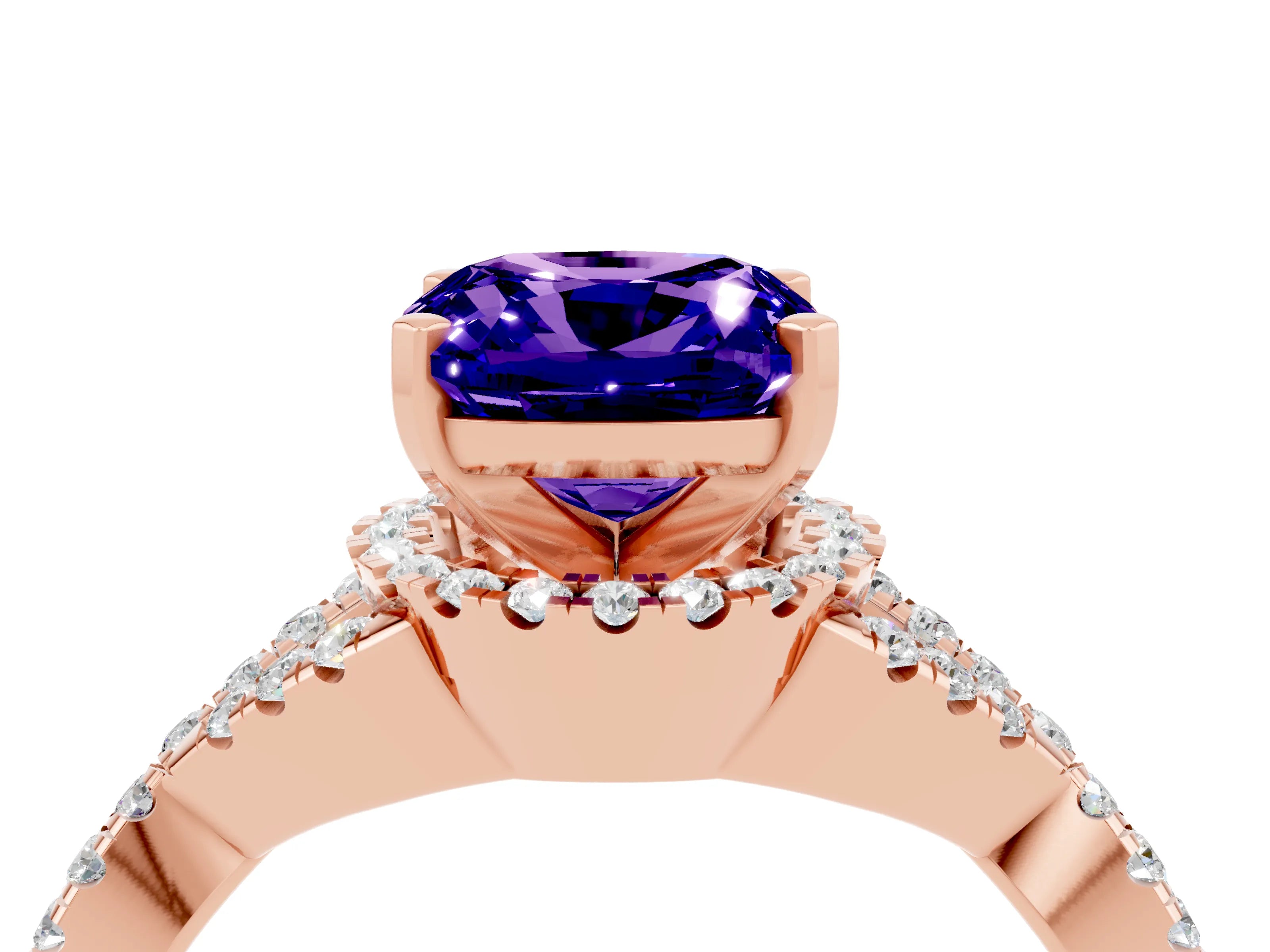 Rose gold Cushion Cut Tanzanite Halo Twist Band Solitaire Prong Setting Ring_4