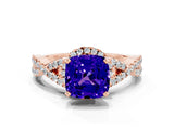 Rose gold Cushion Cut Tanzanite  Halo Twist Band Solitaire Prong Setting Ring_42