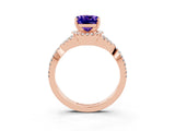 Rose gold Cushion Cut Tanzanite  Halo Twist Band Solitaire Prong Setting Ring_45
