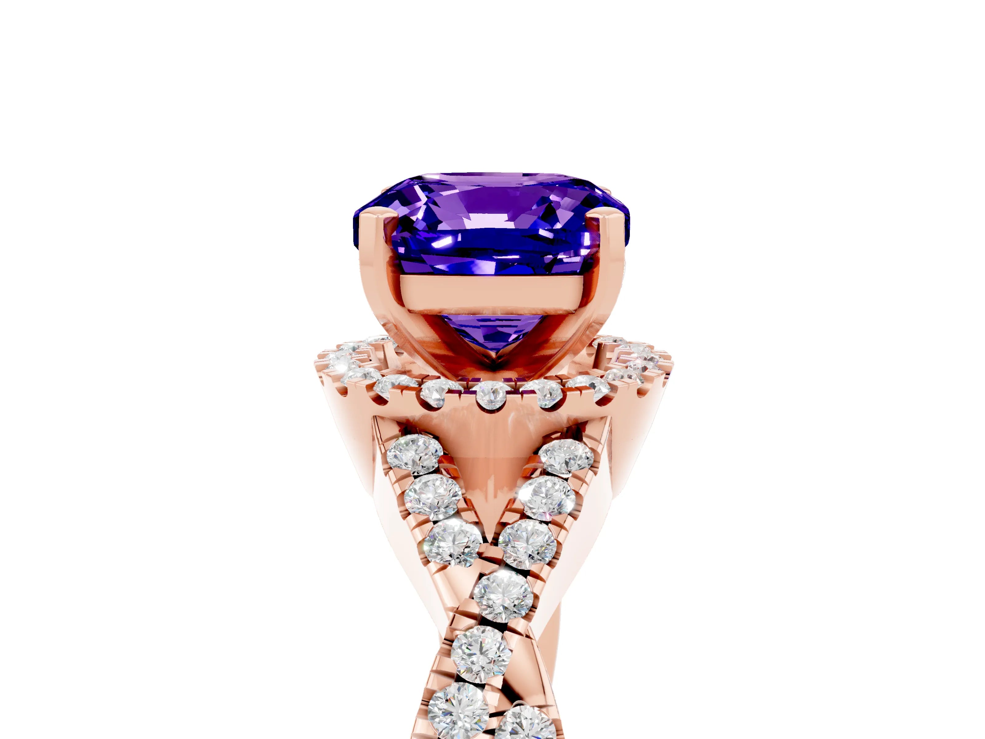 Rose gold Cushion Cut Tanzanite Halo Twist Band Solitaire Prong Setting Ring_5
