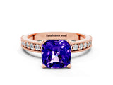 Rose gold Cushion Cut Tanzanite Milgrain Pavé Engagement Ring with Four-Prong Setting_12