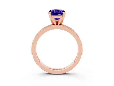 Rose gold Cushion Cut Tanzanite Milgrain Pavé Engagement Ring with Four-Prong Setting_15
