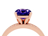 Rose gold Cushion Cut Tanzanite Milgrain Pavé Engagement Ring with Four-Prong Setting_16