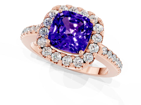 Rose gold Cushion Cut Tanzanite Pavé Halo Ring with Four-Prong Setting_13