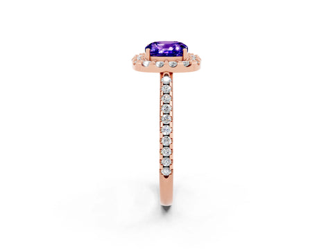 Rose gold Cushion Cut Tanzanite Pavé Halo Ring with Four-Prong Setting_14