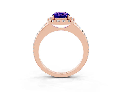 Rose gold Cushion Cut Tanzanite Pavé Halo Ring with Four-Prong Setting_15