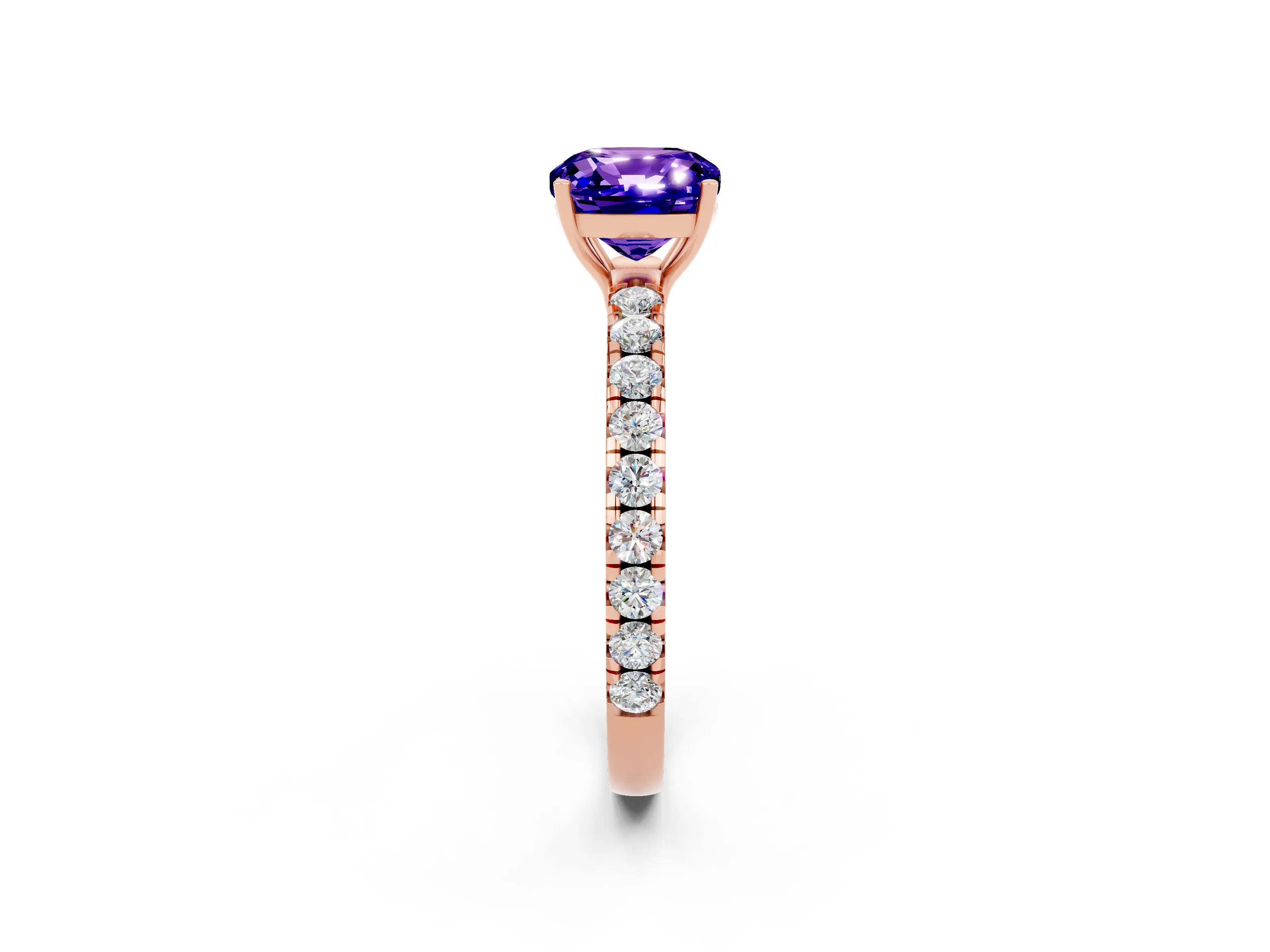 Rose gold Cushion Cut Tanzanite Pavé Solitaire Engagement Ring with Four-Prong Setting_14