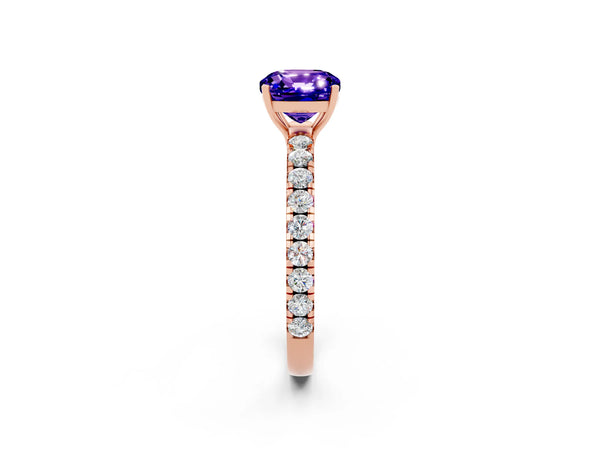 Rose gold Cushion Cut Tanzanite Pavé Solitaire Engagement Ring with Four-Prong Setting