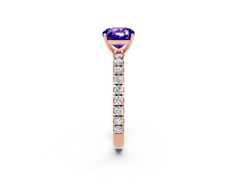 Rose gold Cushion Cut Tanzanite Pavé Solitaire Engagement Ring with Four-Prong Setting_14