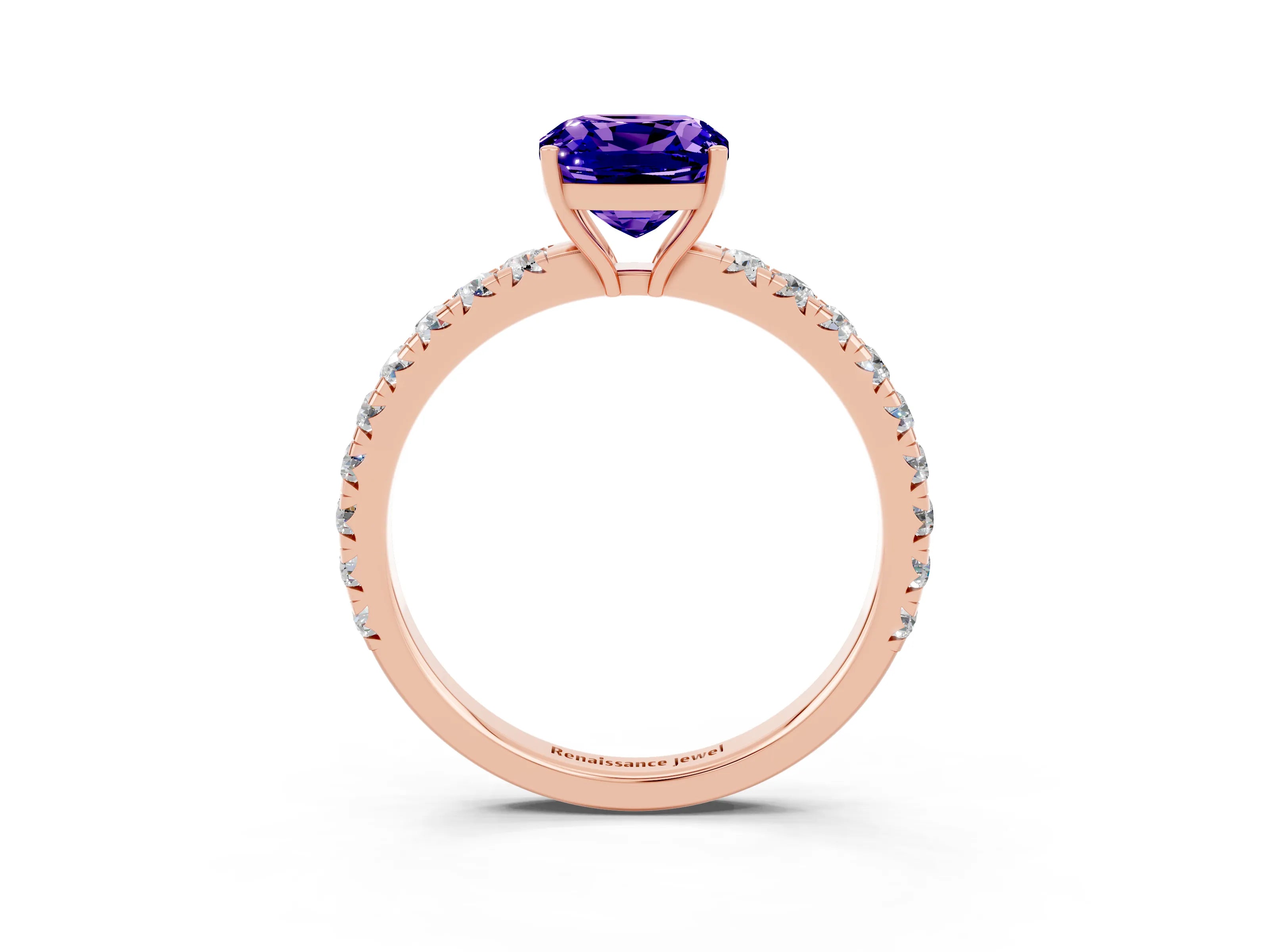 Rose gold Cushion Cut Tanzanite Pavé Solitaire Engagement Ring with Four-Prong Setting_15