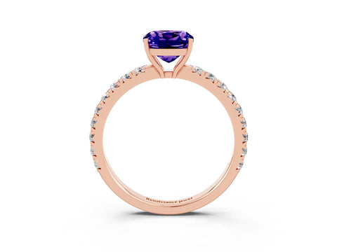 Rose gold Cushion Cut Tanzanite Pavé Solitaire Engagement Ring with Four-Prong Setting_15