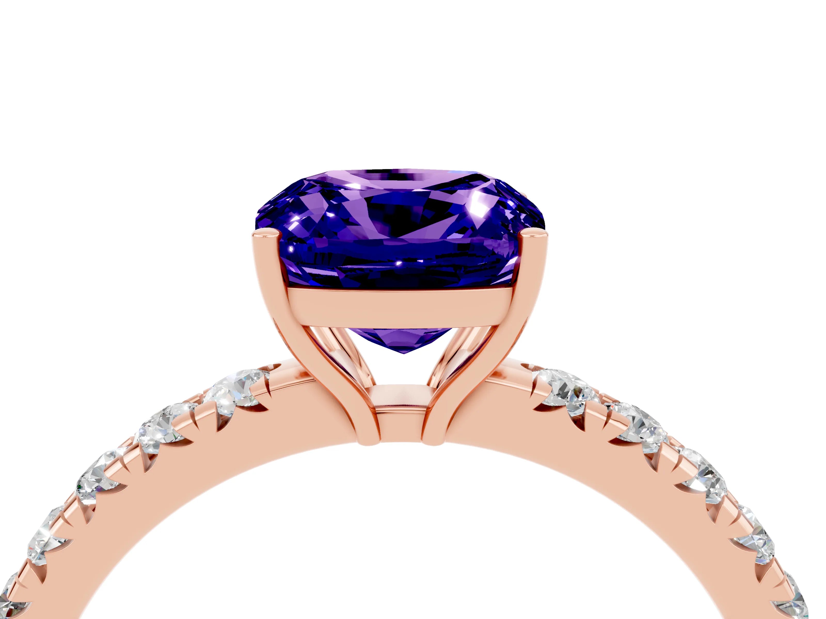 Rose gold Cushion Cut Tanzanite Pavé Solitaire Engagement Ring with Four-Prong Setting_16