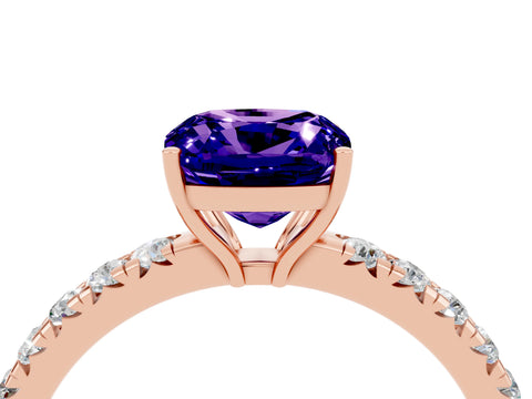 Rose gold Cushion Cut Tanzanite Pavé Solitaire Engagement Ring with Four-Prong Setting_16