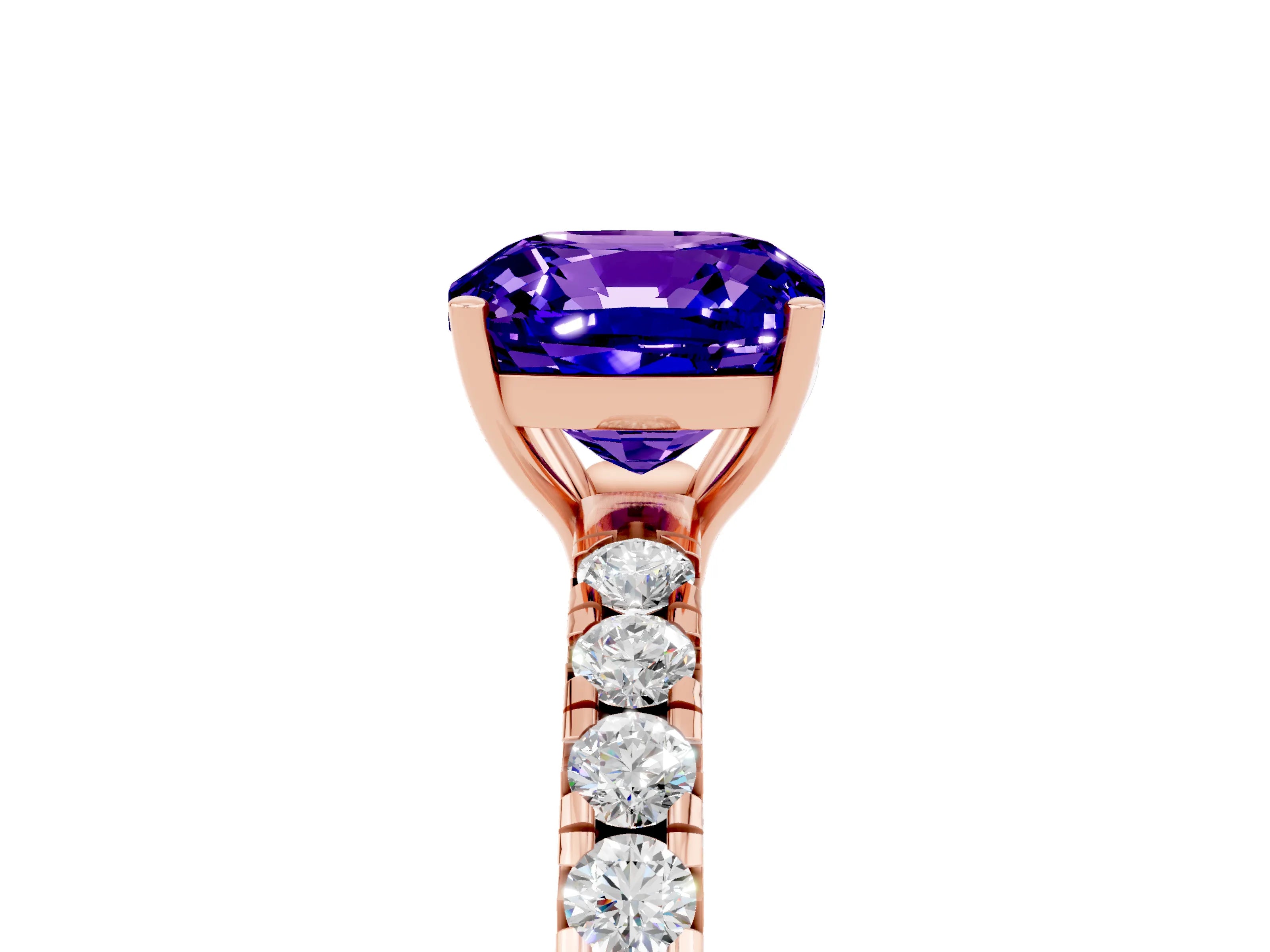 Rose gold Cushion Cut Tanzanite Pavé Solitaire Engagement Ring with Four-Prong Setting_17