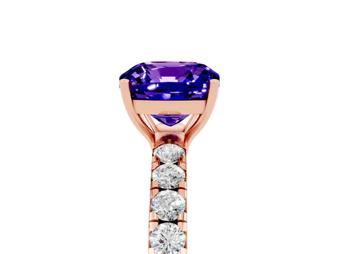 Rose gold Cushion Cut Tanzanite Pavé Solitaire Engagement Ring with Four-Prong Setting_17