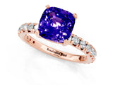 Rose gold Cushion Cut Tanzanite Pavé Solitaire Ring with Round Band and Prong Setting_25